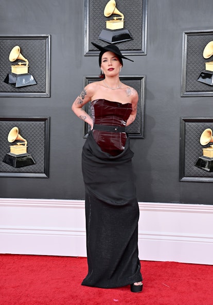 Halsey attends the 64th Annual GRAMMY Awards wearing a Pressiat fall 2022 look