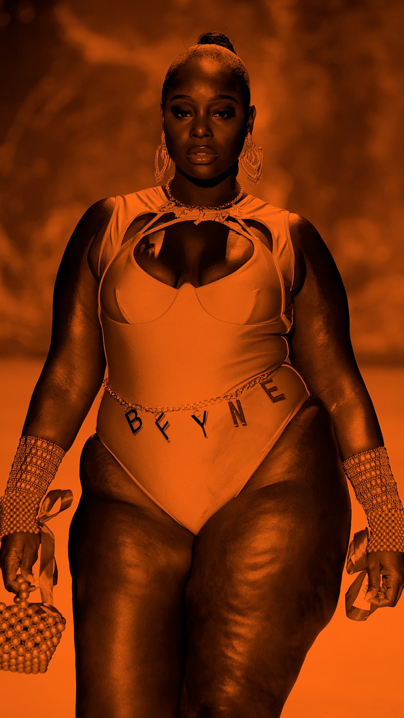 MIAMI BEACH, FLORIDA - JULY 17: A model walks the runway for Models Of Colors Matters Presents BFyne...