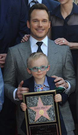 Actor Chris Pratt and son Jack Pratt at Chris Pratt's Star Ceremony on the Hollywood Walk Of Fame. 