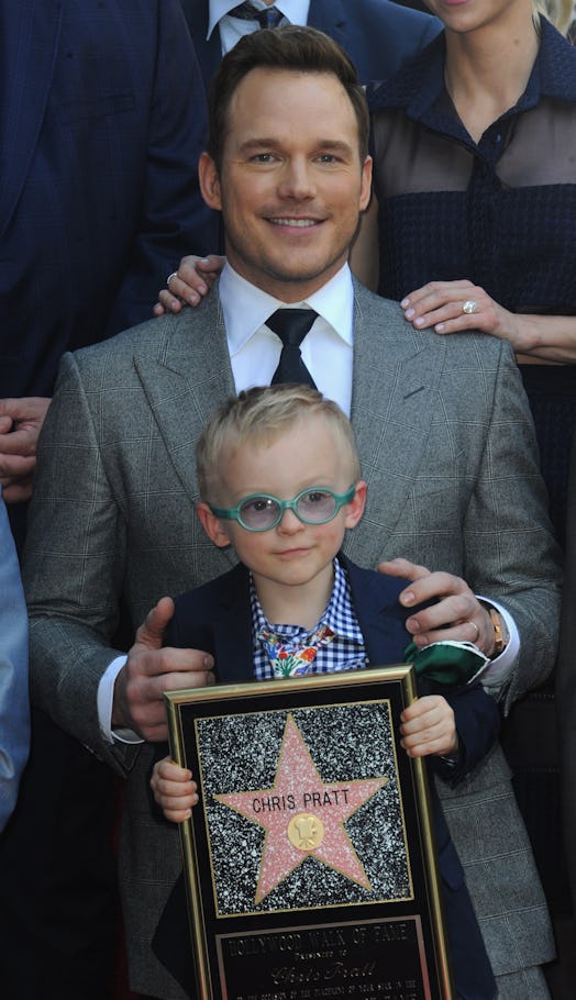 Actor Chris Pratt and son Jack Pratt at Chris Pratt's Star Ceremony on the Hollywood Walk Of Fame. 