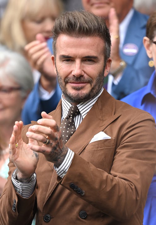 LONDON, ENGLAND - JULY 06: David Beckham attends day 10 of the Wimbledon Tennis Championships at All...