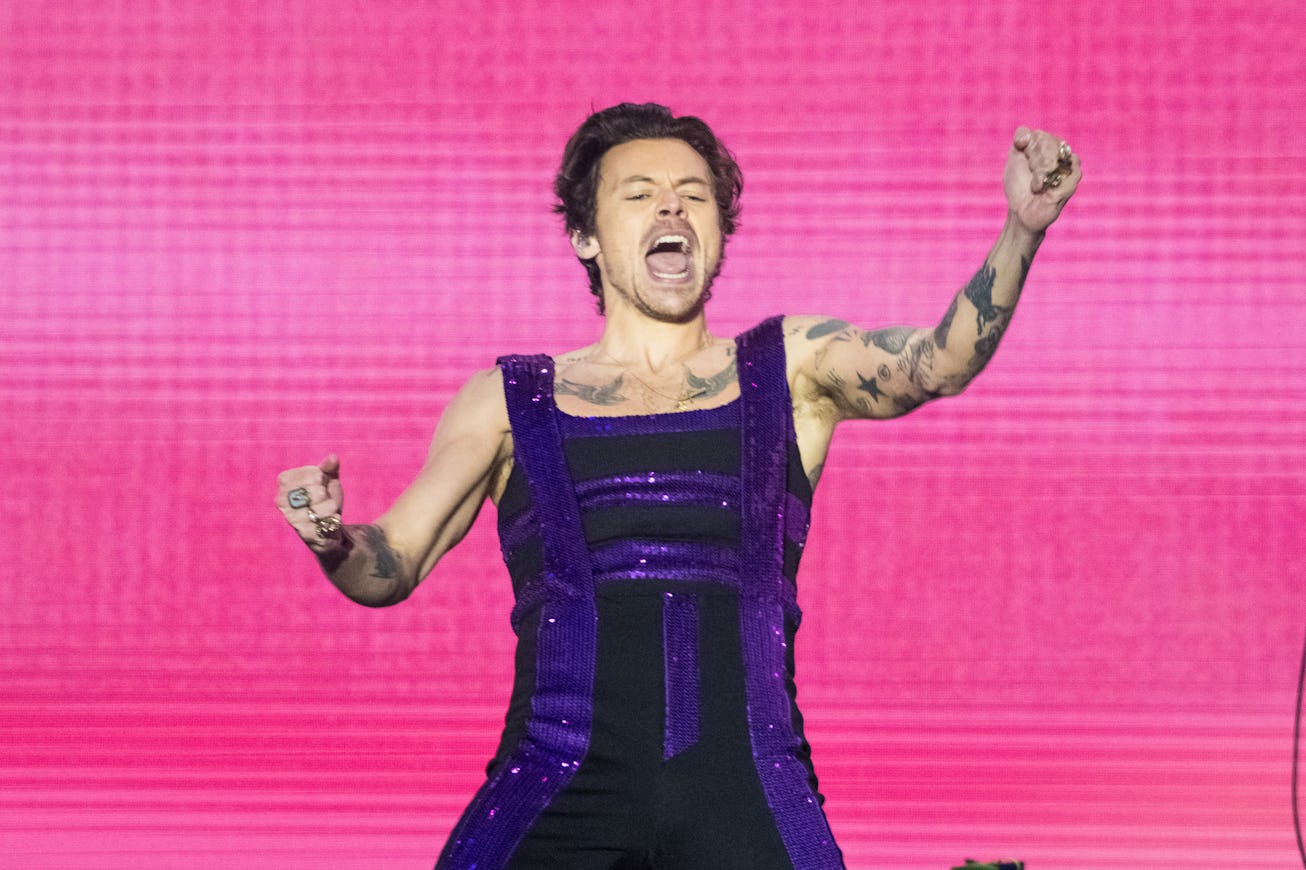 COVENTRY, ENGLAND - MAY 29: Harry Styles performs on the Main Stage at War Memorial Park on May 29,...