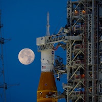 NASAs Artemis I Moon rocket sits at Launch Pad Complex 39B at Kennedy Space Center, in Cape Canavera...