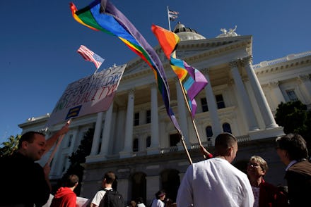 Thousands of same-sex marriage supporters rally outside the state Capitol in Sacramento, Calif., on ...