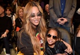 LOS ANGELES, CA - FEBRUARY 18:  Beyonce (L) and Blue Ivy Carter attend the 67th NBA All-Star Game: T...