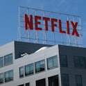 The Netflix logo is seen on top of their office building in Hollywood, California, March 2, 2022. (P...