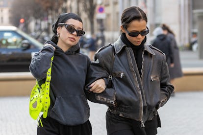 PARIS, FRANCE - MARCH 07: Actress Alexa Demie and Taylor Russell are seen arriving at Bourse de Comm...