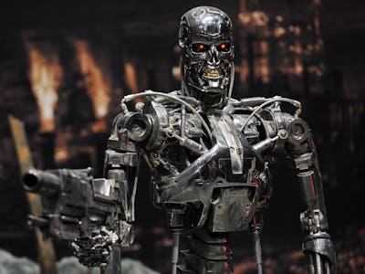 A full-scale figure of a terminator robot "T-800", used at the movie "Terminator 2", is displyed at ...