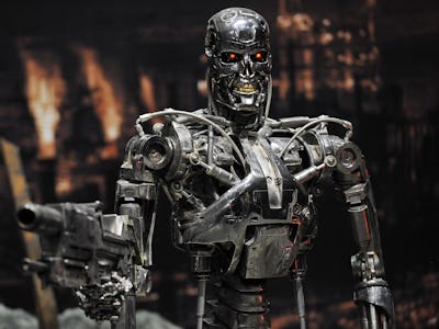 A full-scale figure of a terminator robot "T-800", used at the movie "Terminator 2", is displyed at ...