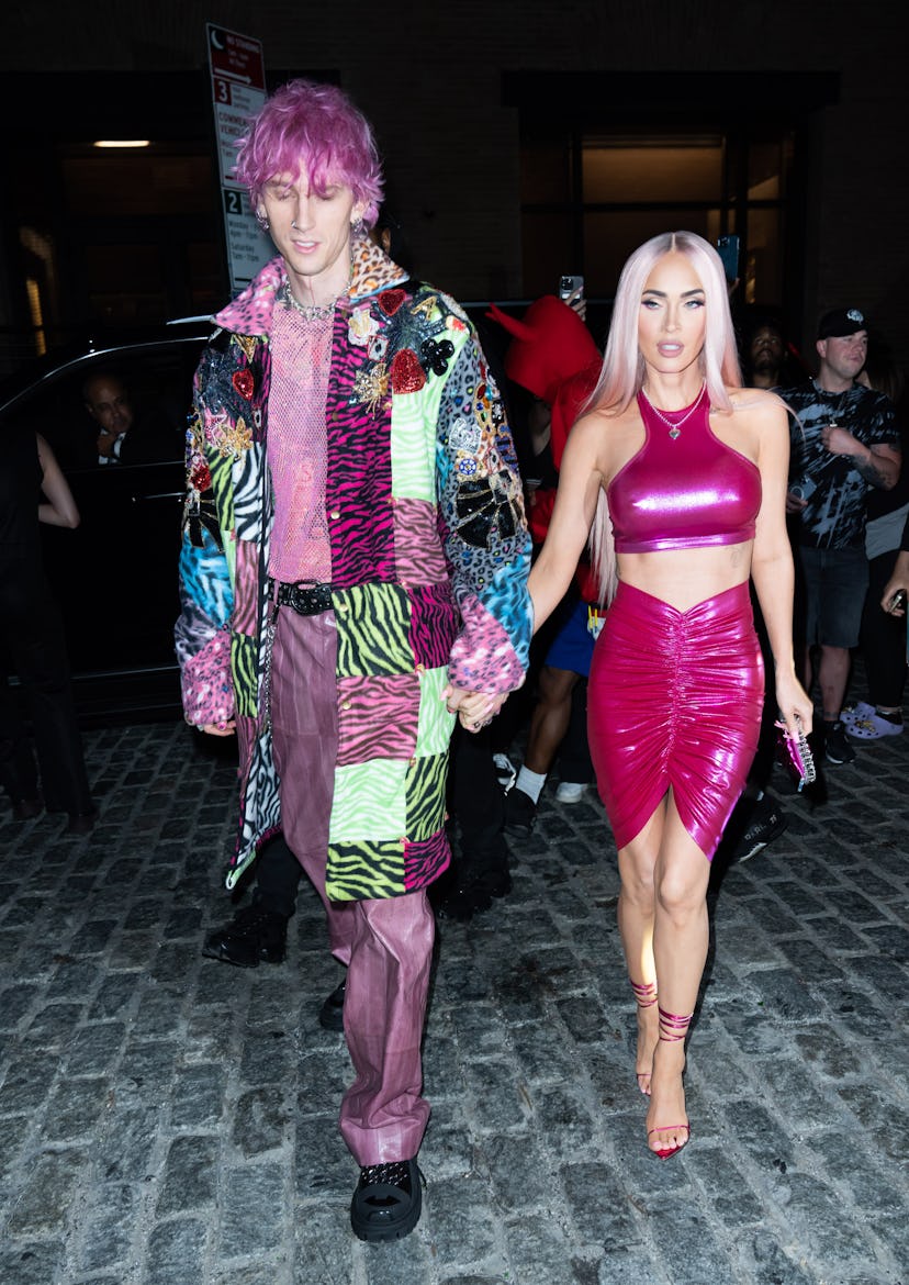 Machine Gun Kelly and Megan Fox wearing pink outfits