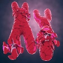 3d illustration of broken or defective red coloured x and y chromosomes.