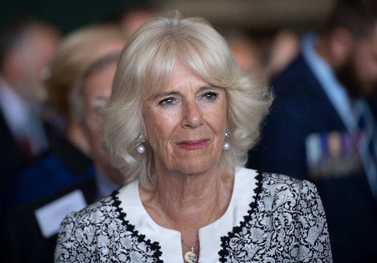 PORTSMOUTH, ENGLAND - JULY 20: Camilla, Duchess of Cornwall visits HMS Queen Elizabeth, on July 20,...