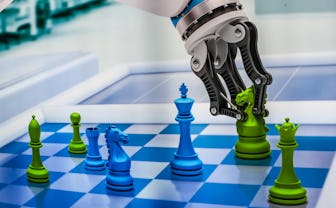 SHANGHAI, CHINA - SEPTEMBER 15: A robot plays chess during 2020 China International Industry Fair at...