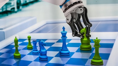 SHANGHAI, CHINA - SEPTEMBER 15: A robot plays chess during 2020 China International Industry Fair at...