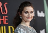 Selena Gomez attends Los Angeles Premiere Of "Only Murders In The Building" wearing silver sequin mi...