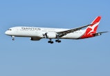 Boeing 787 Dreamliner Qantas Airlines. Aircraft to Fiumicino Leonardo da Vinci Airport. Fiumicino (I...