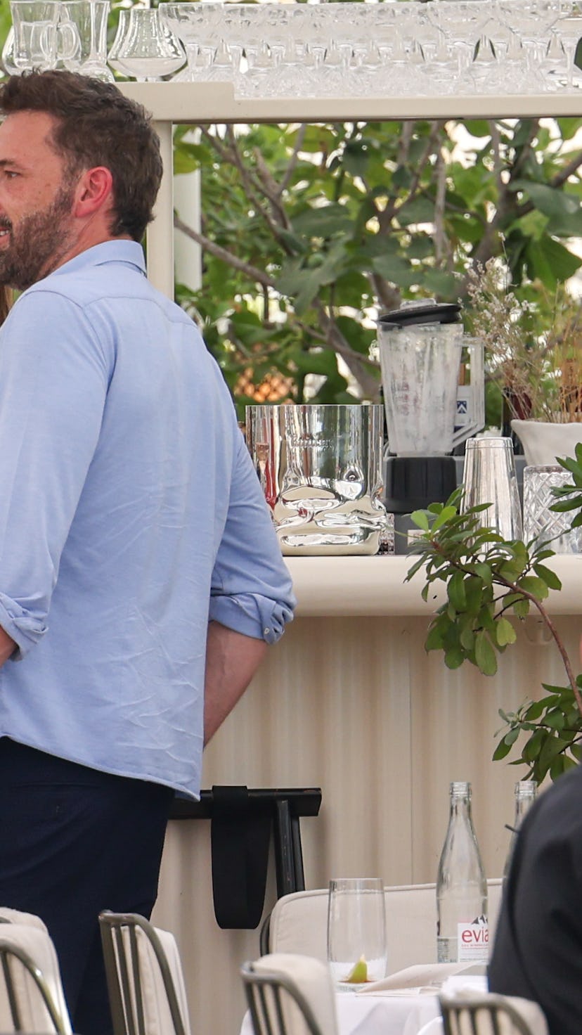 PARIS, FRANCE - JULY 24: Jennifer Lopez and Ben Affleck are seen at a restaurant near the Louvre Mus...