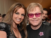 WEST HOLLYWOOD, CA - FEBRUARY 24:  (L-R) Recording Artist Britney Spears and Sir Elton John attend t...