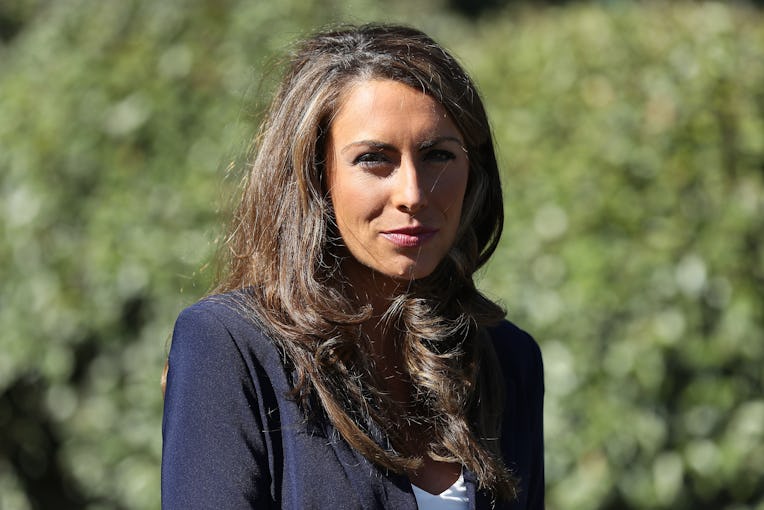 WASHINGTON, DC - OCTOBER 08: White House Communications Director Alyssa Farah talks briefly with rep...