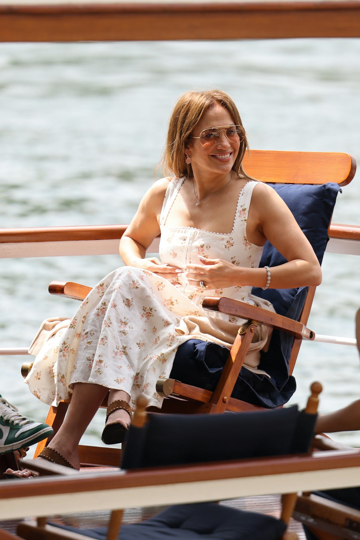 Jennifer Lopez and Ben Affleck (not pictured) take a cruise on the River Seine on July 23, 2022 in P...