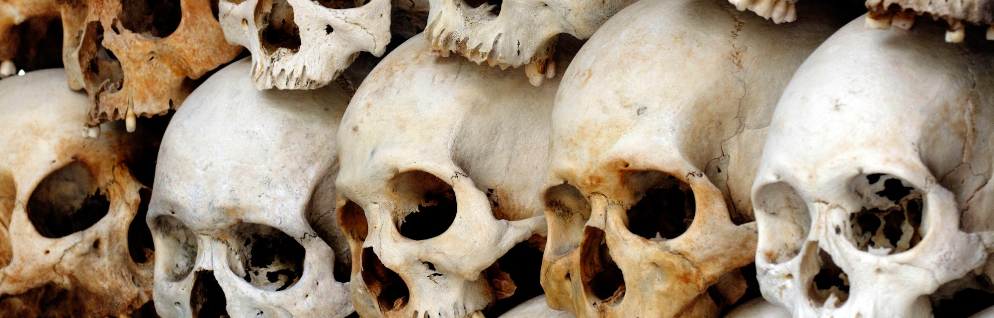 The Killing Fields, Human Skulls at Choeung Ek Genocide Memorial, Cambodia. (Photo by: Bob Henry/UCG...