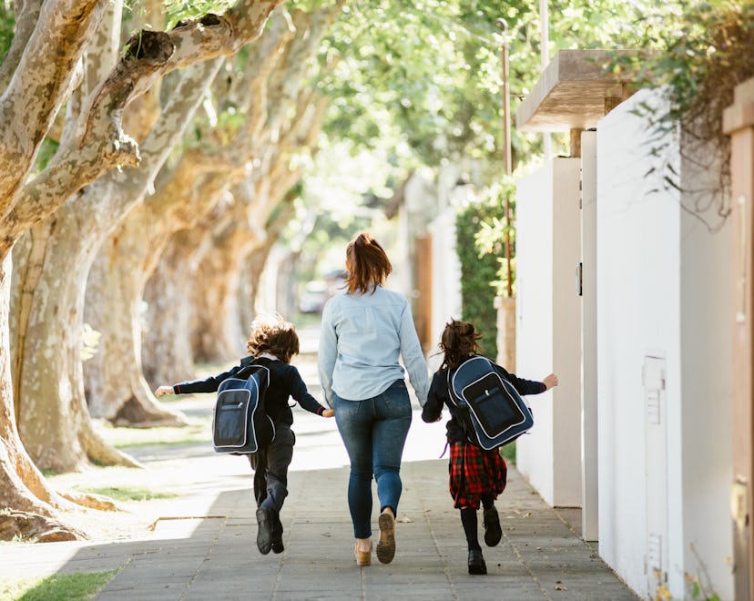 Mother running with son and daughter to school in the morning in an article about the best Instagram...