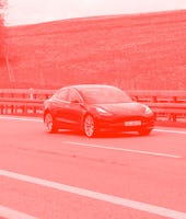 Kempten, Allgäu, Schwaben, Bavaria, Germany, may 1st 2022, a black German electric Tesla model 3 fro...