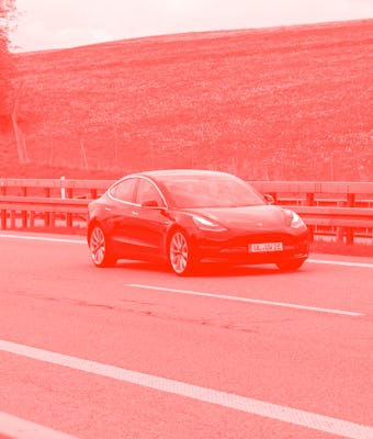 Kempten, Allgäu, Schwaben, Bavaria, Germany, may 1st 2022, a black German electric Tesla model 3 fro...