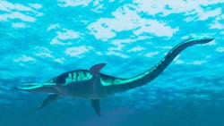 Artwork of a plesiosaurus. This extinct animal lends it name to an entire order of animals collectiv...