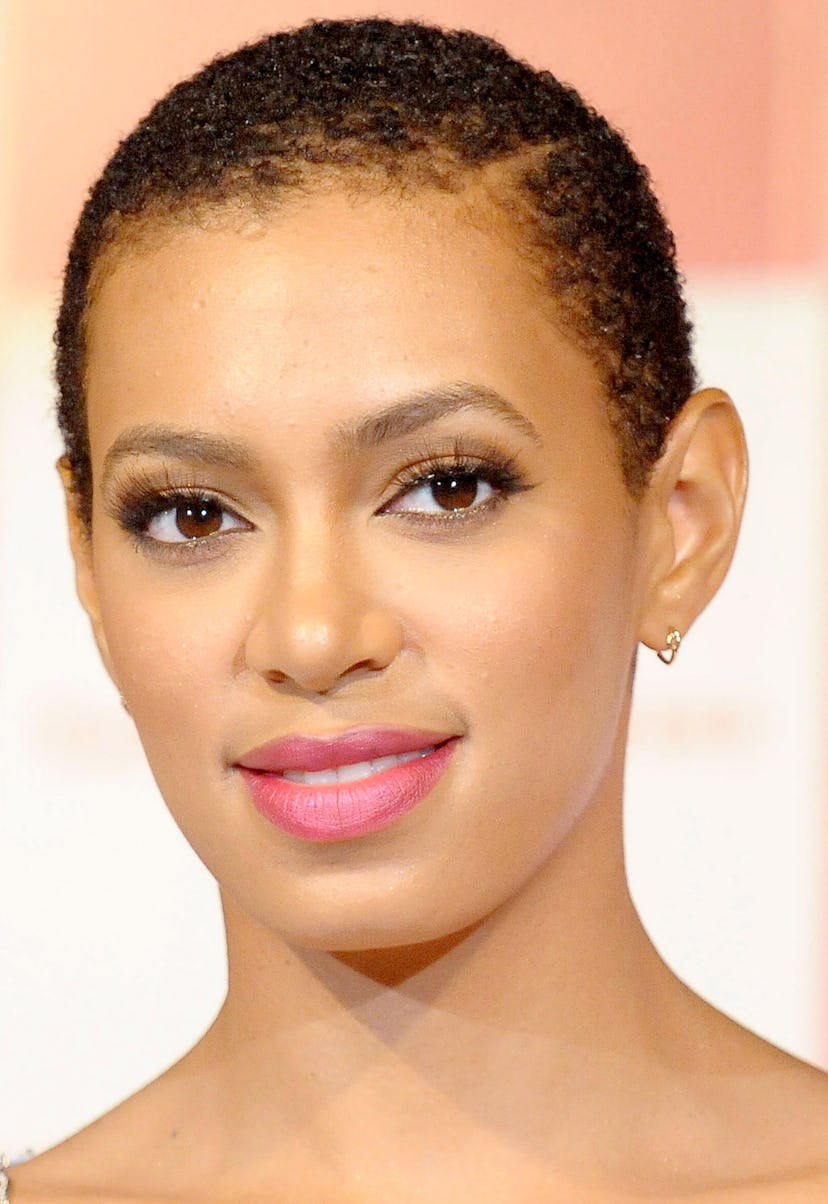 Solange Knowles wears her short natural hair in a buzzcut to promote Samantha Thavasa & Disney Colle...