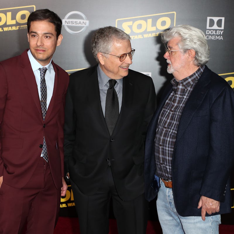 HOLLYWOOD, CA - MAY 10: Jonathan Kasdan, Lawrence Kasdan and George Lucas attend the premiere of Di...
