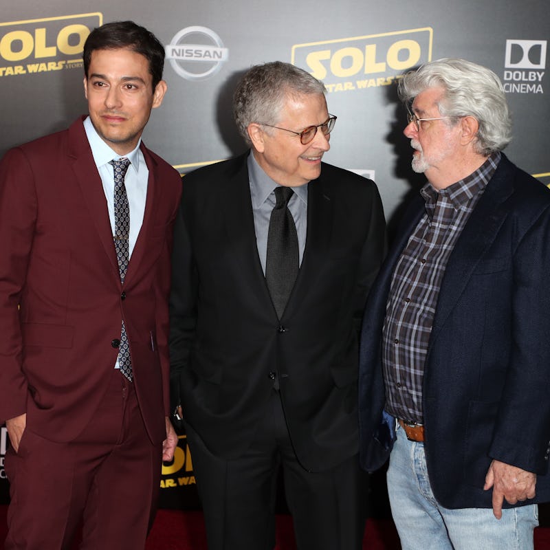 HOLLYWOOD, CA - MAY 10:  Jonathan Kasdan, Lawrence Kasdan and George Lucas attend the premiere of Di...