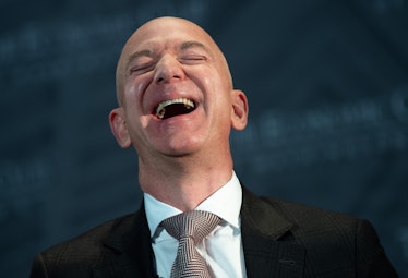 Jeff Bezos, founder and CEO of Amazon, laughing while speaking during the Economic Club of Washingto...