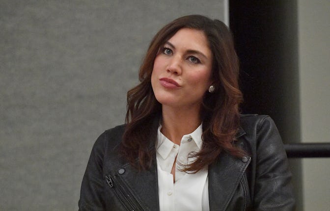 ALBUQUERQUE, NEW MEXICO - JANUARY 27: Soccer player Hope Solo sits on stage before 'Champion & Acti...
