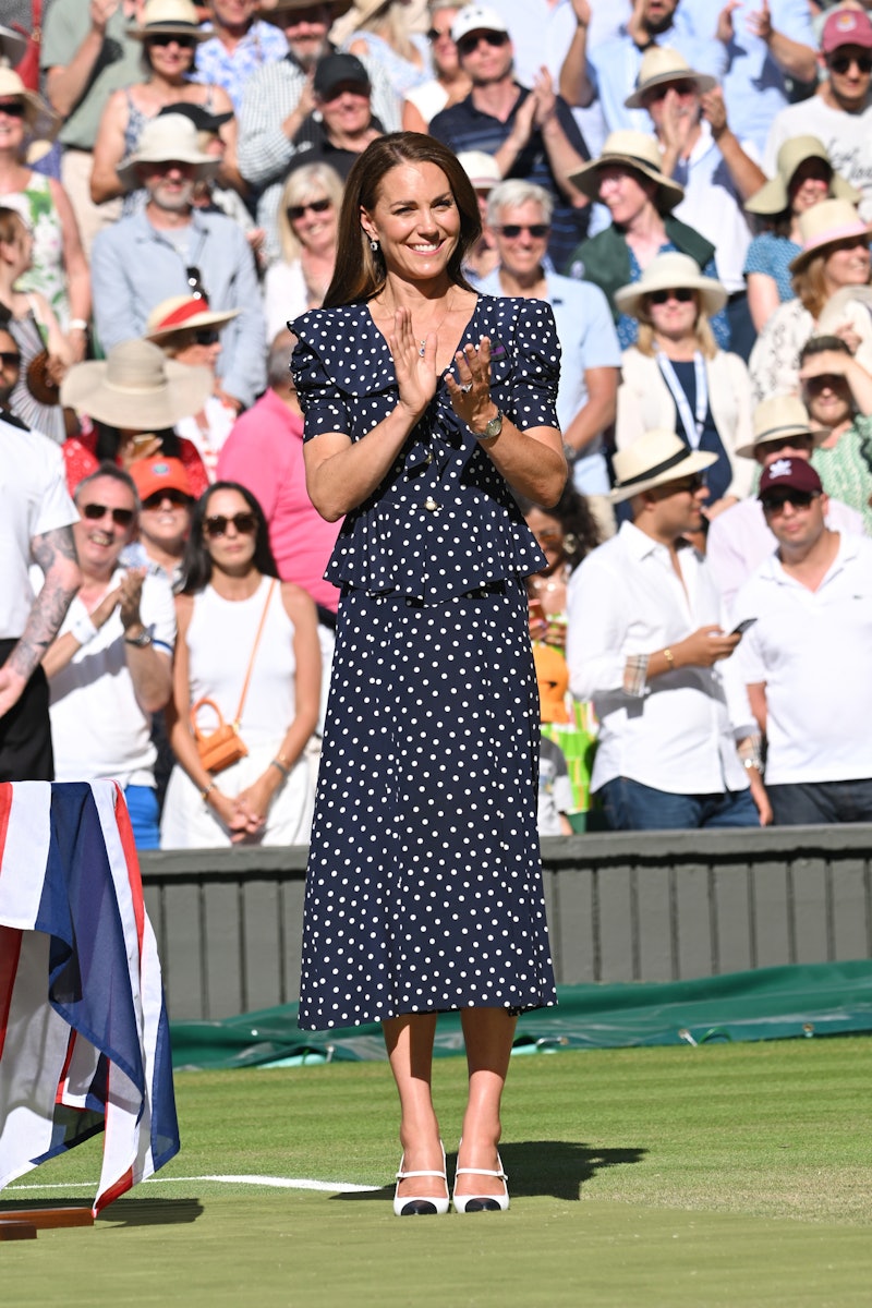 LONDON, ENGLAND - JULY 10: Catherine, Duchess of Cambridge attends The Wimbledon Men's Singles Final...