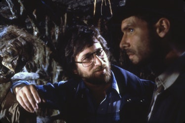 American actor Harrison Ford and director Steven Spielberg on the set of "Raiders of the Lost Ark". ...