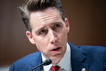 UNITED STATES - MAY 3: Sen. Josh Hawley, R-Mo., speaks during the Senate Armed Services Committee he...