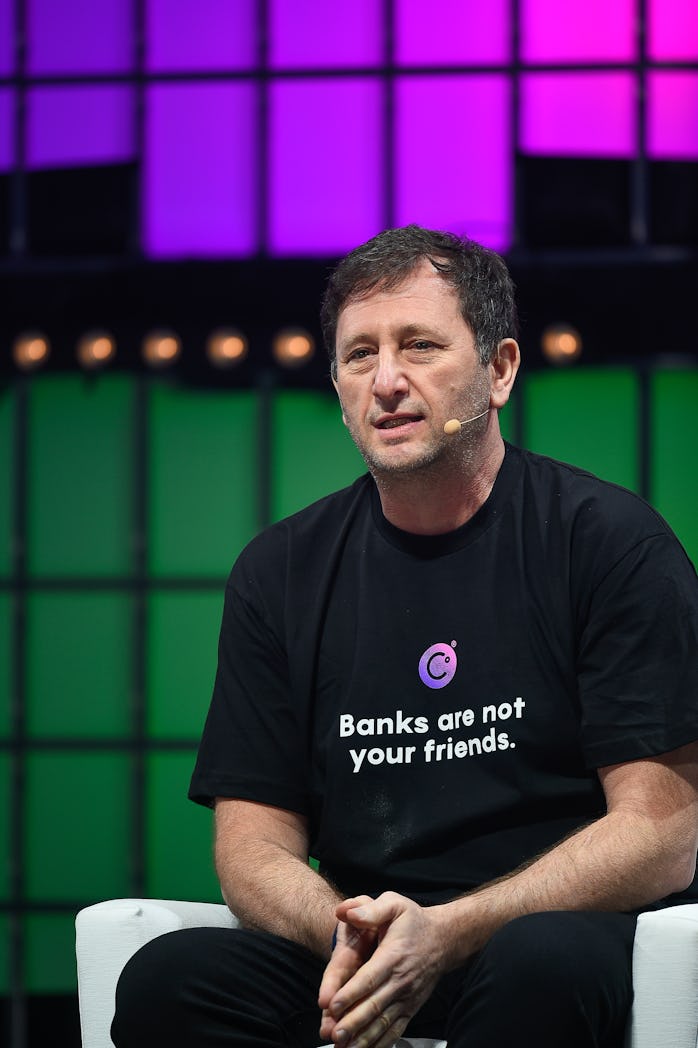 LISBON, PORTUGAL - 2021/11/04: Alex Mashinsky, Founder and CEO at Celsius, addresses the audience du...