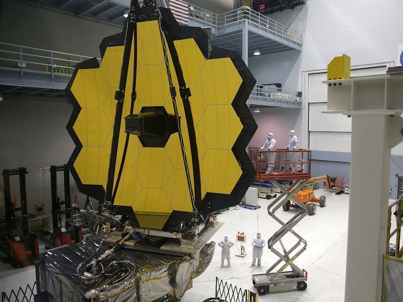 GREENBELT, MD - NOVEMBER 02: Engineers and technicians assemble the James Webb Space Telescope Nove...
