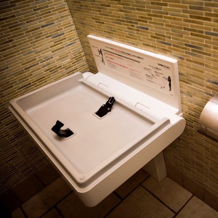 A diaper changing station. A man went to Reddit to ask if he was the a-hole for going into a women's...