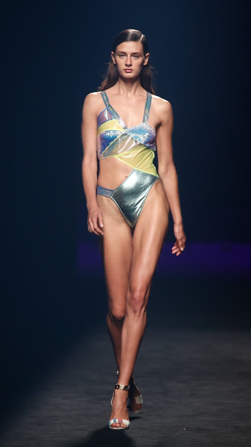 MADRID, SPAIN - SEPTEMBER 12: A model walks the runway at the Custo Barcelona fashion show during Me...