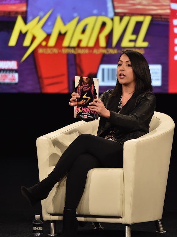 Sana Amanat holding the comic book ‘Ms. Marvel,’ which is part of the MCU.