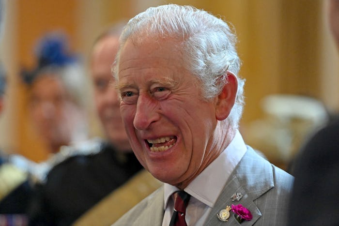 Britain's Prince Charles, Prince of Wales mingles with guests as he meets with members of the 1st Th...