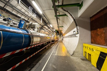 MEYRIN, SWITZERLAND - SEPTEMBER 14: a part of the LHC tunnel is seen during the Open Days at the CER...