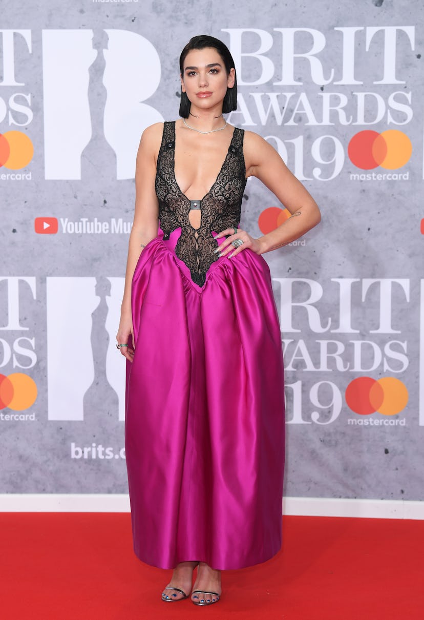 Dua Lipa wearing a Christopher Kane dress at the BRIT Awards 2019.
