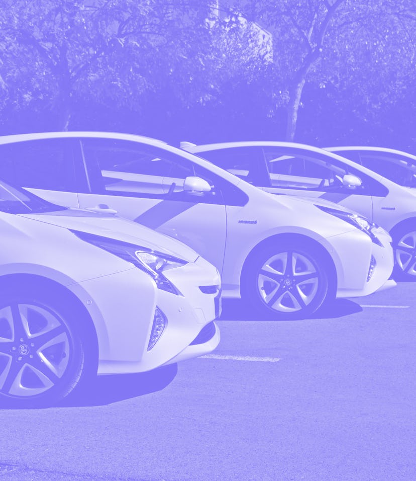 Valencia, Spain - February, 16th, 2016: Toyota Prius IV cars stopped on the parking. The fourth gene...