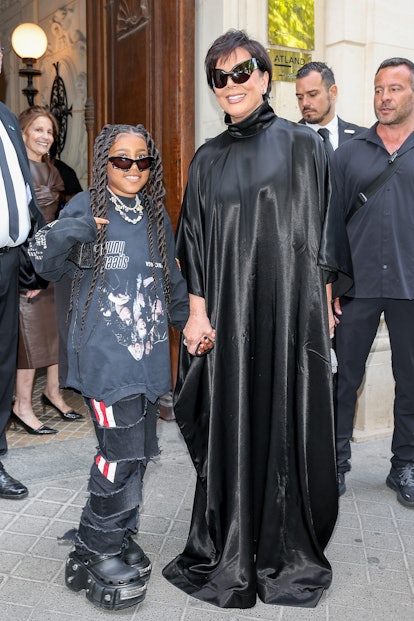 PARIS, FRANCE - JULY 06: North West and Kris Jenner arrive at Balenciaga on July 06, 2022 in Paris,...
