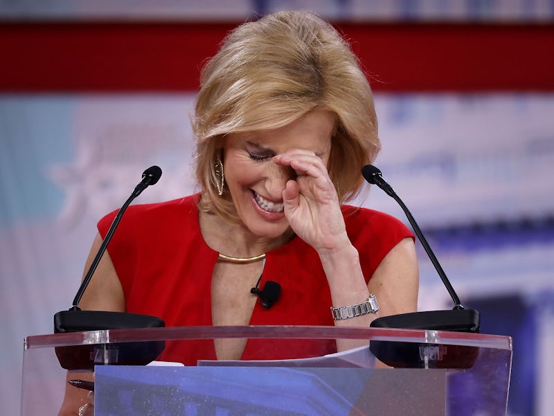 NATIONAL HARBOR, MD - FEBRUARY 23: Fox News Channel host Laura Ingraham laughs after telling a joke...