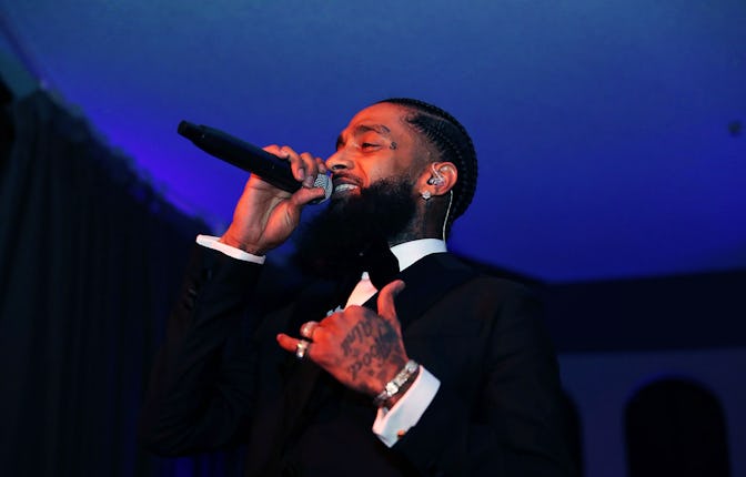 LOS ANGELES, CA - FEBRUARY 08: Nipsey Hussle attends Nipsey Hussle Grammy Celebration at The Pepper...