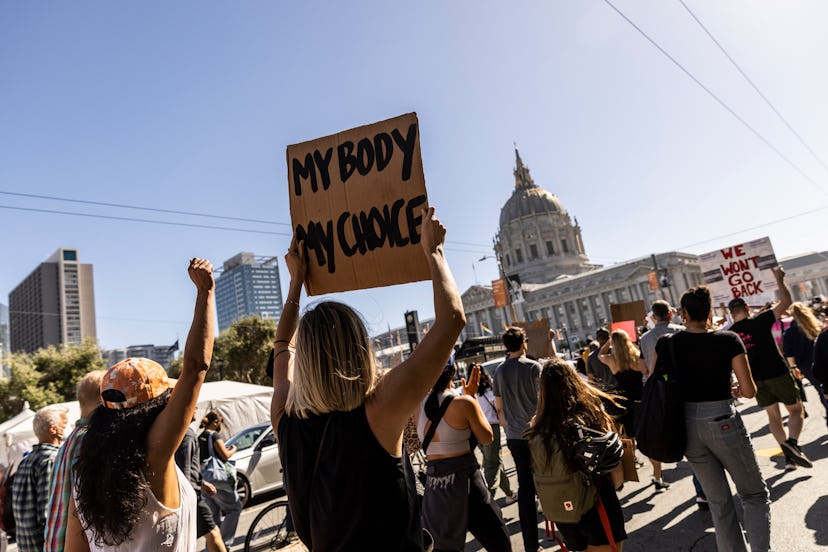 SAN FRANCISCO, CA - JUNE 24: Protestors march towards San Francisco City Hall in response to the U.S...
